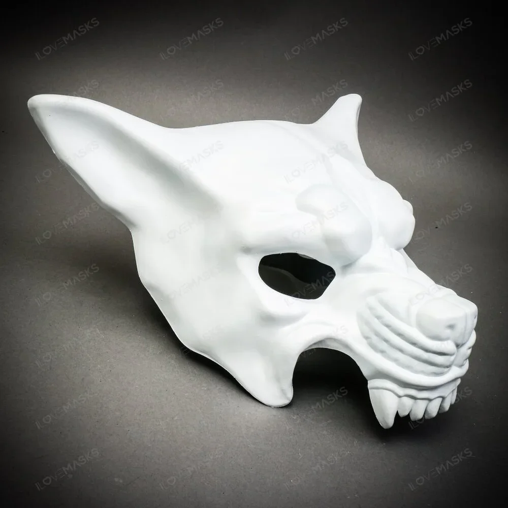 Halloween Party Mask | White Angry Dog Wolf Masquerade Animal Face Mask Costume